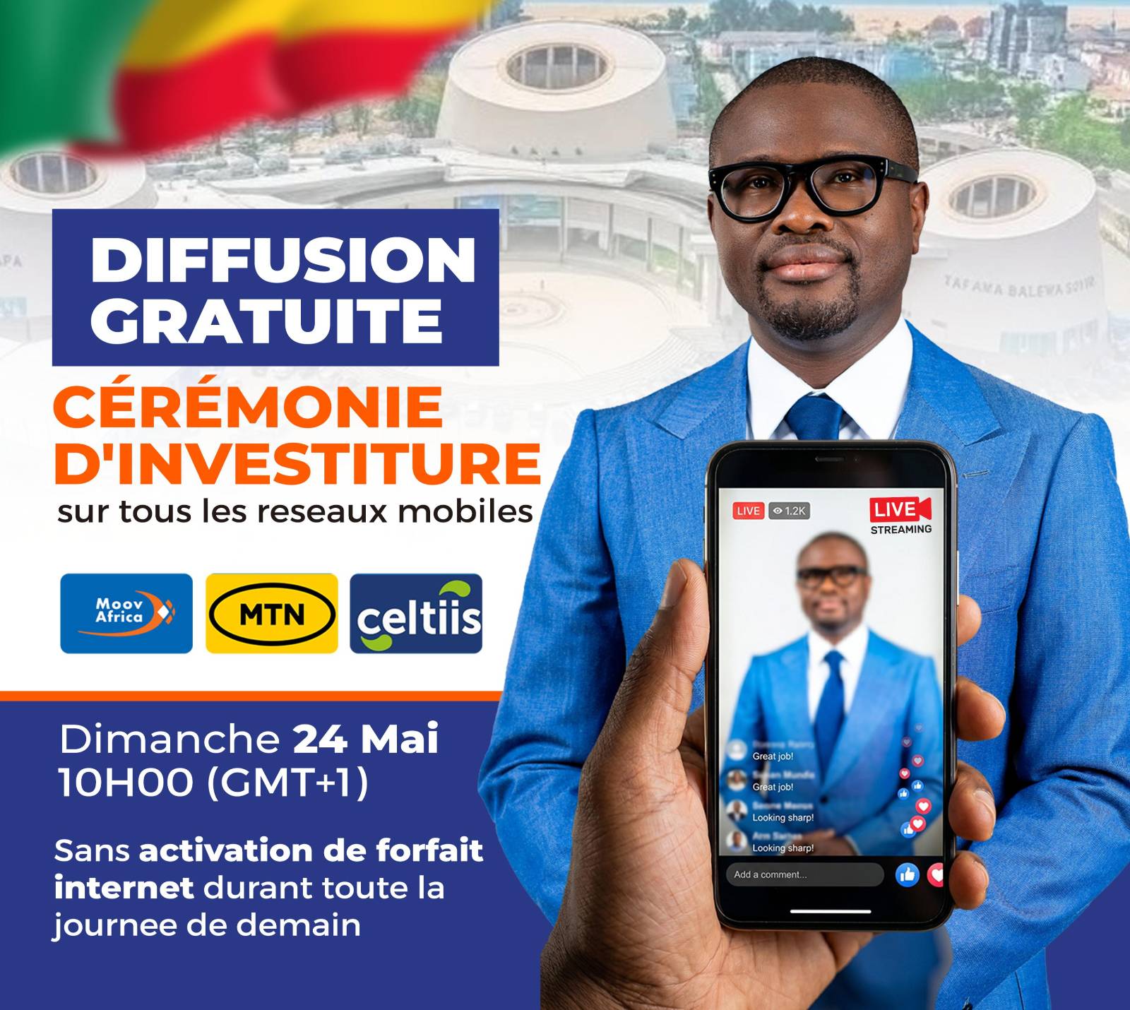 Investiture de Romuald Wadagni au Bénin : l&rsquo;accès au direct mobile offert à toute la population