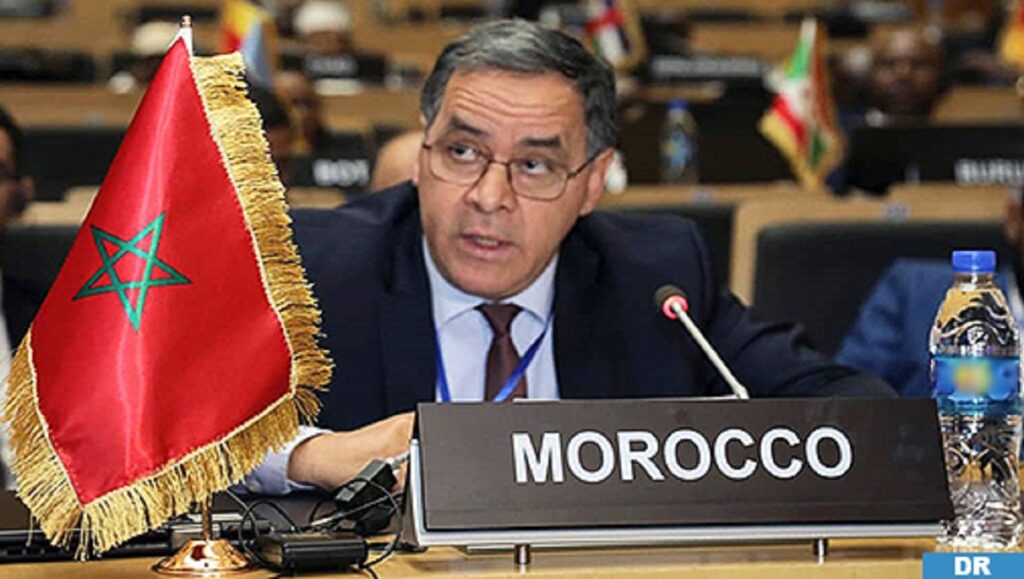 Ambassadeur Mohamed Arrouchi lors de son intervention devant le Conseil de paix et de sécurité de l'Union africaine