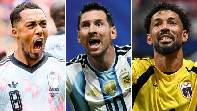Youri Tielemans, Lionel Messi et le gardien capverdien Vozinha en action lors de la Coupe du monde 2026