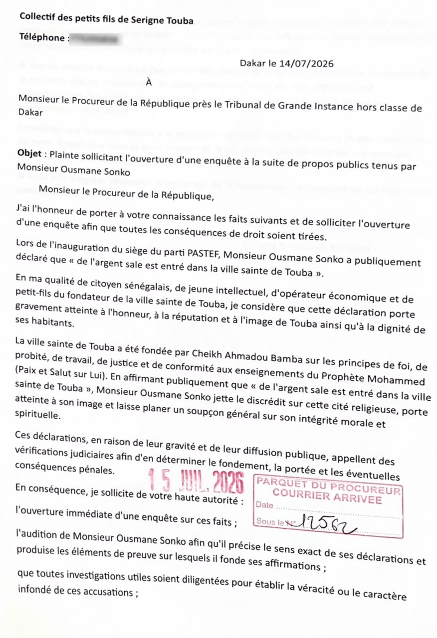 Procédure judiciaire contre Ousmane Sonko pour ses propos sur Touba