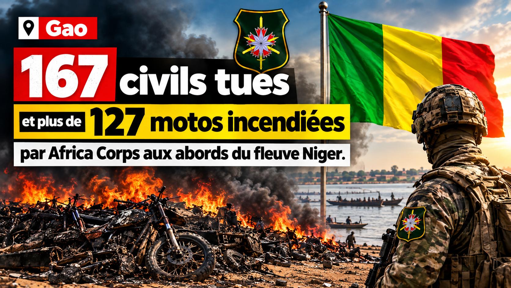 Gao : Africa Corps accusé d&rsquo;avoir tué 167 civils et brûlé plus de 127 motos au bord du Niger
